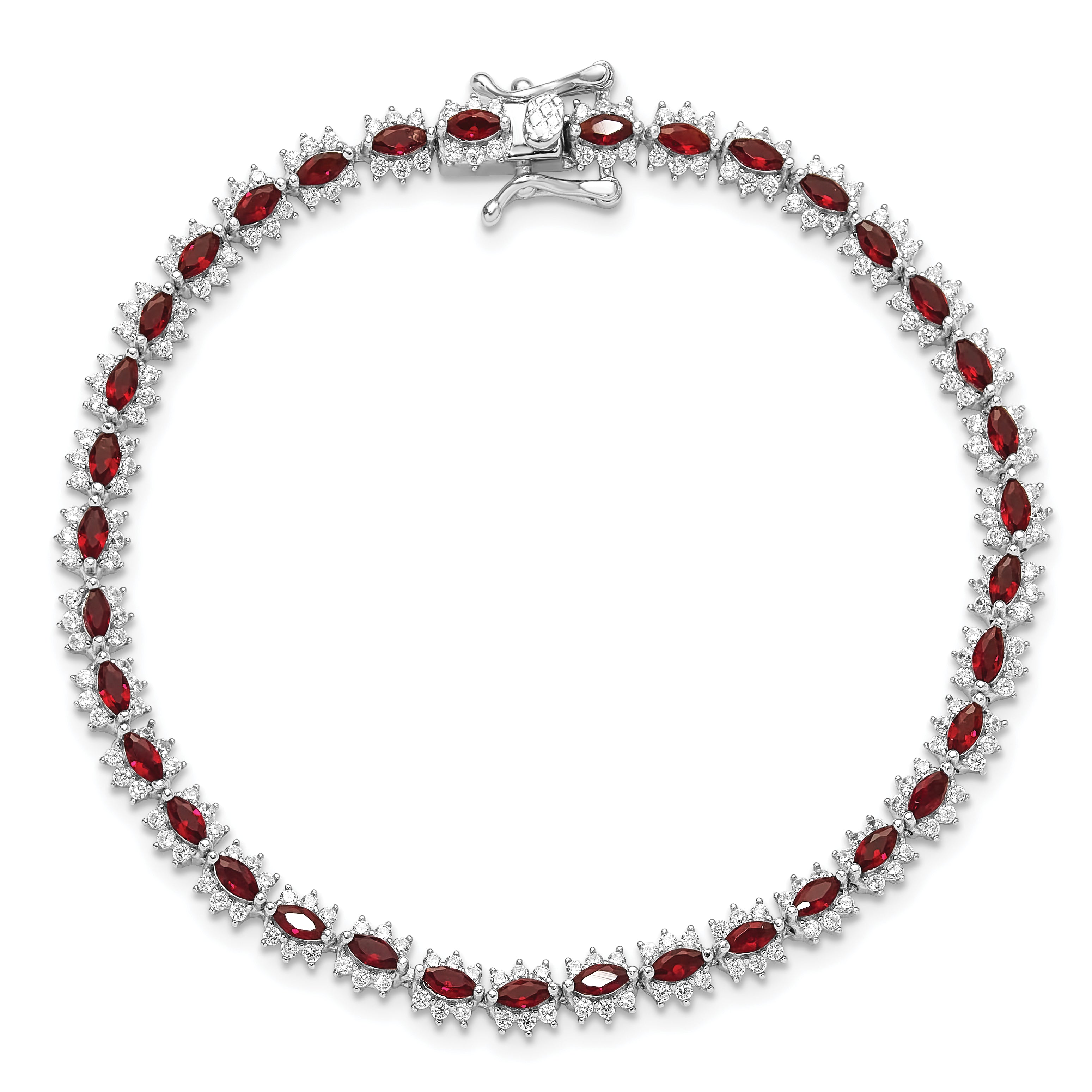 Sterling Silver Rhodium-plated with Red and White CZ 7.5in Bracelet