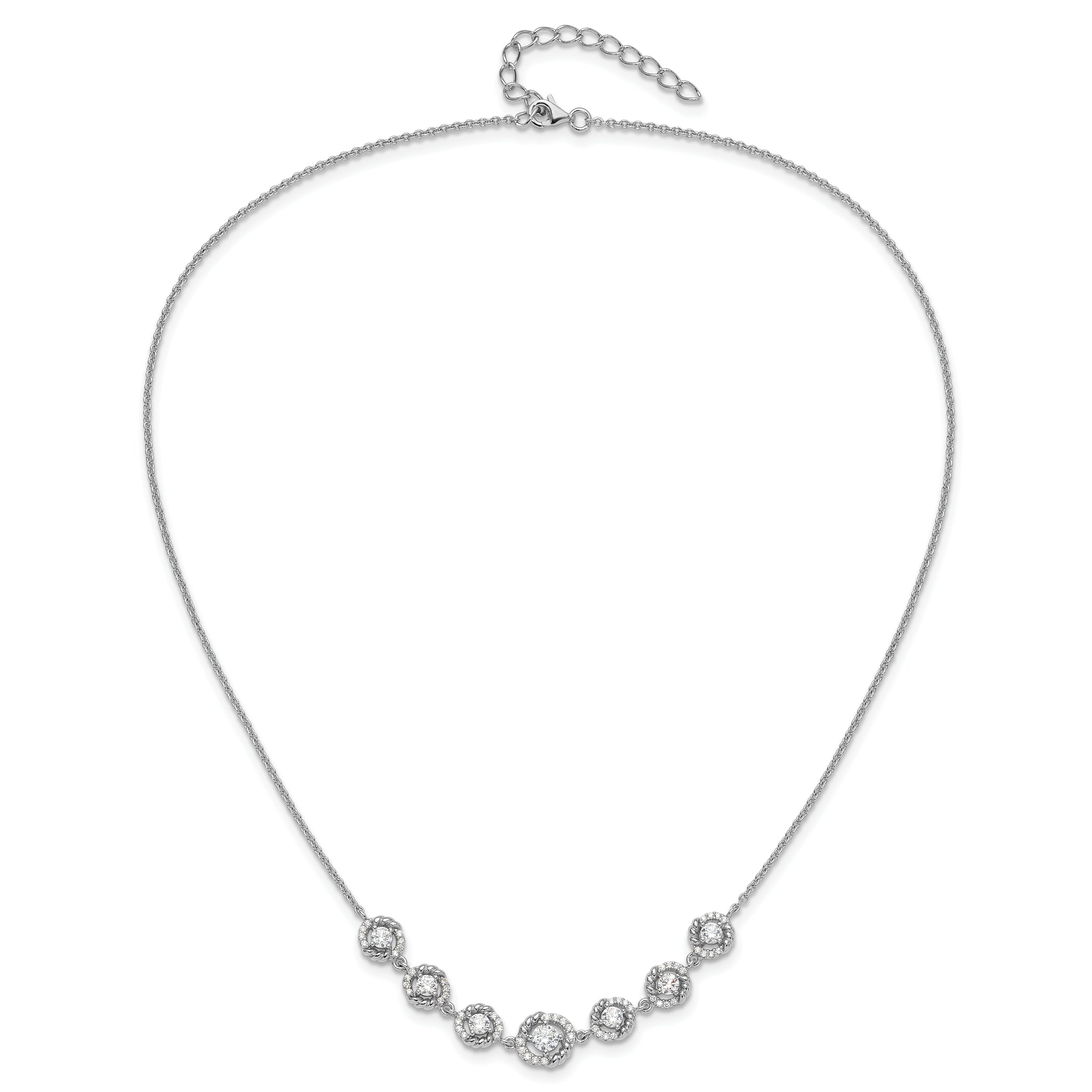 Sterling Silver Rhodium-plated Fancy CZ 17.75in w/2in ext Necklace