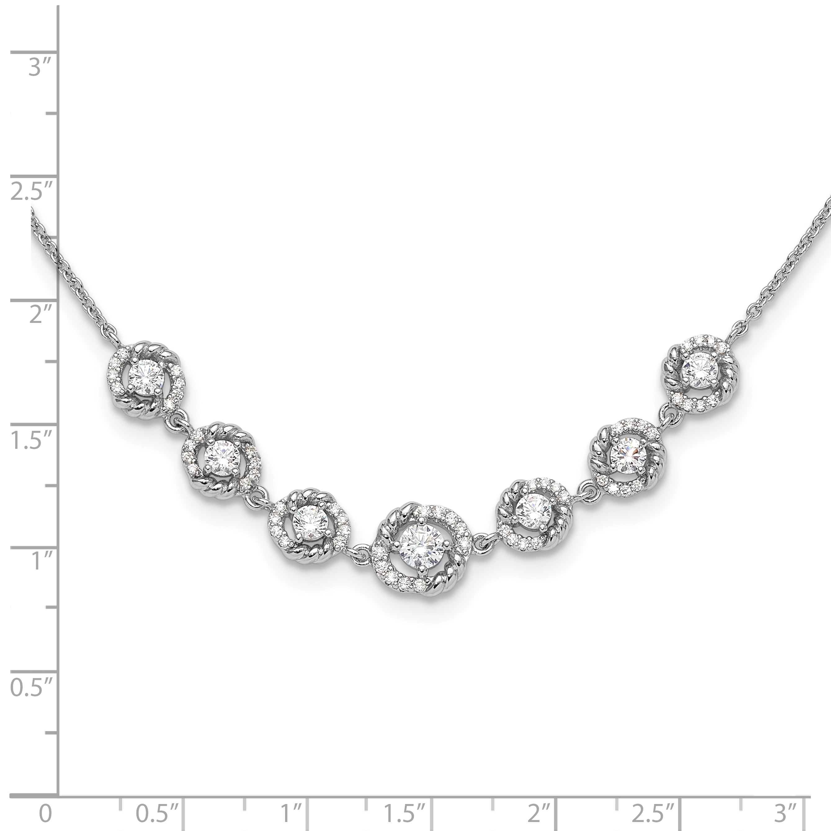 Sterling Silver Rhodium-plated Fancy CZ 17.75in w/2in ext Necklace