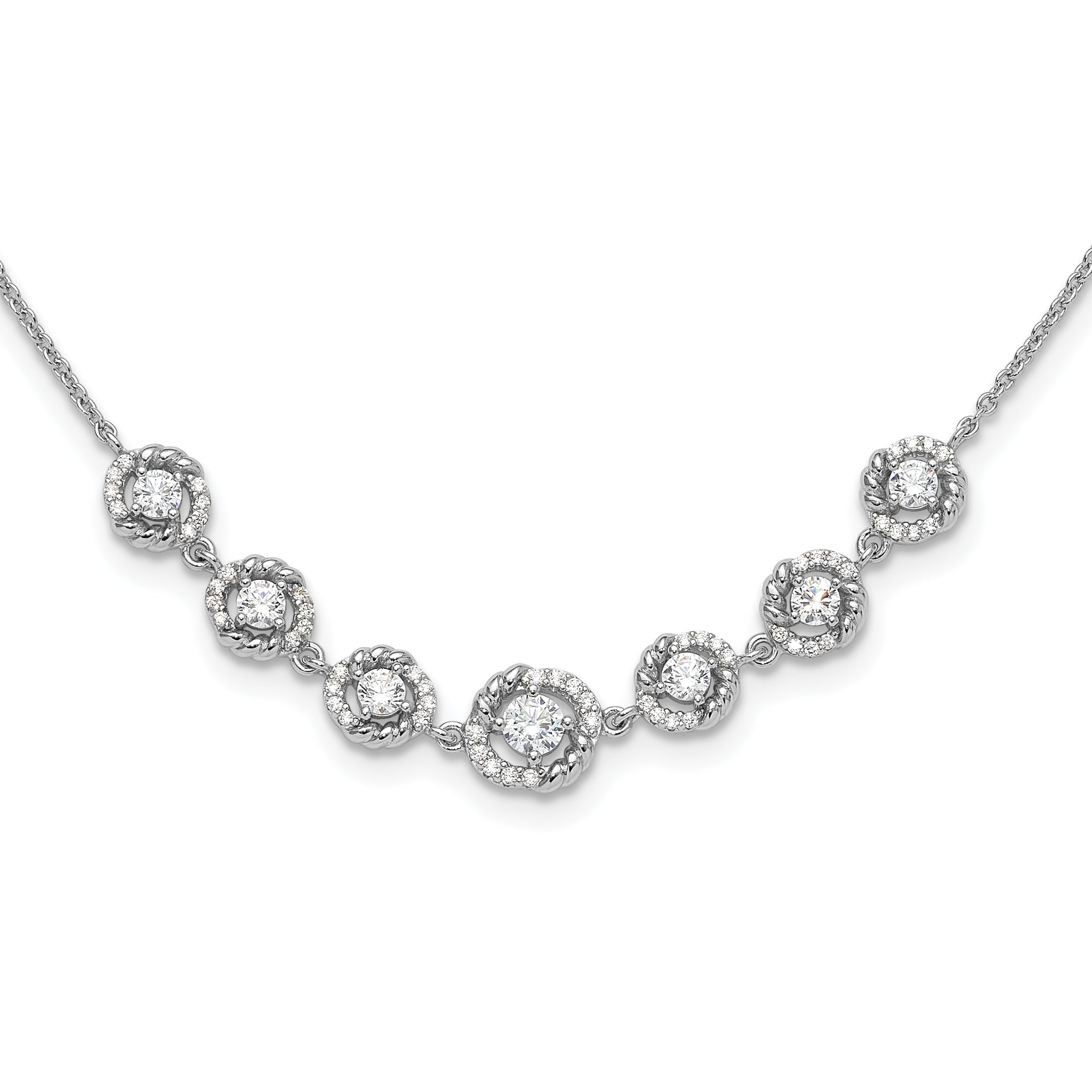 Sterling Silver Rhodium-plated Fancy CZ 17.75in w/2in ext Necklace