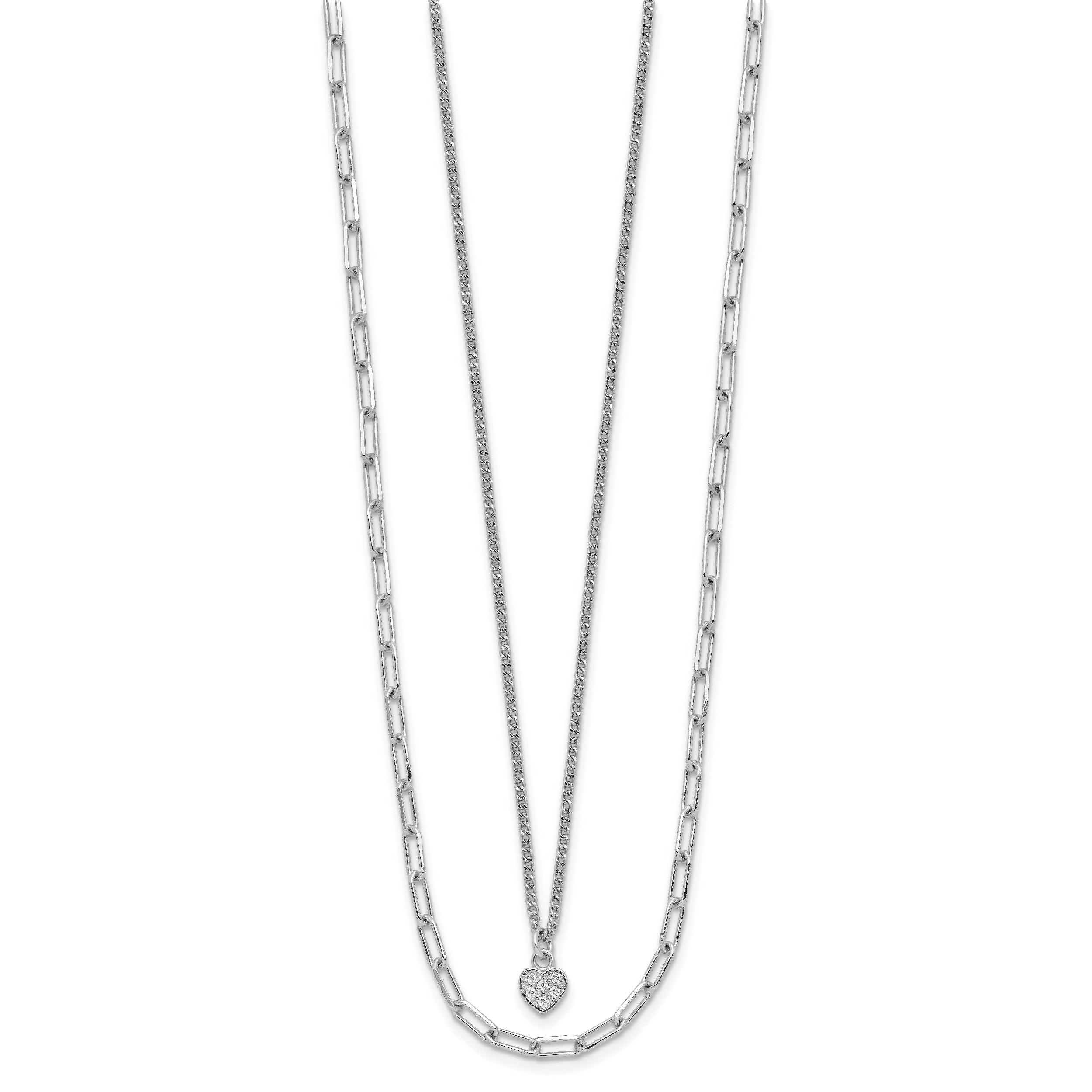 Sterling Silver Rhodium-plated CZ Heart 17in w/2in ext. Necklace