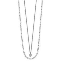 Sterling Silver Rhodium-plated CZ Heart 17in w/2in ext. Necklace