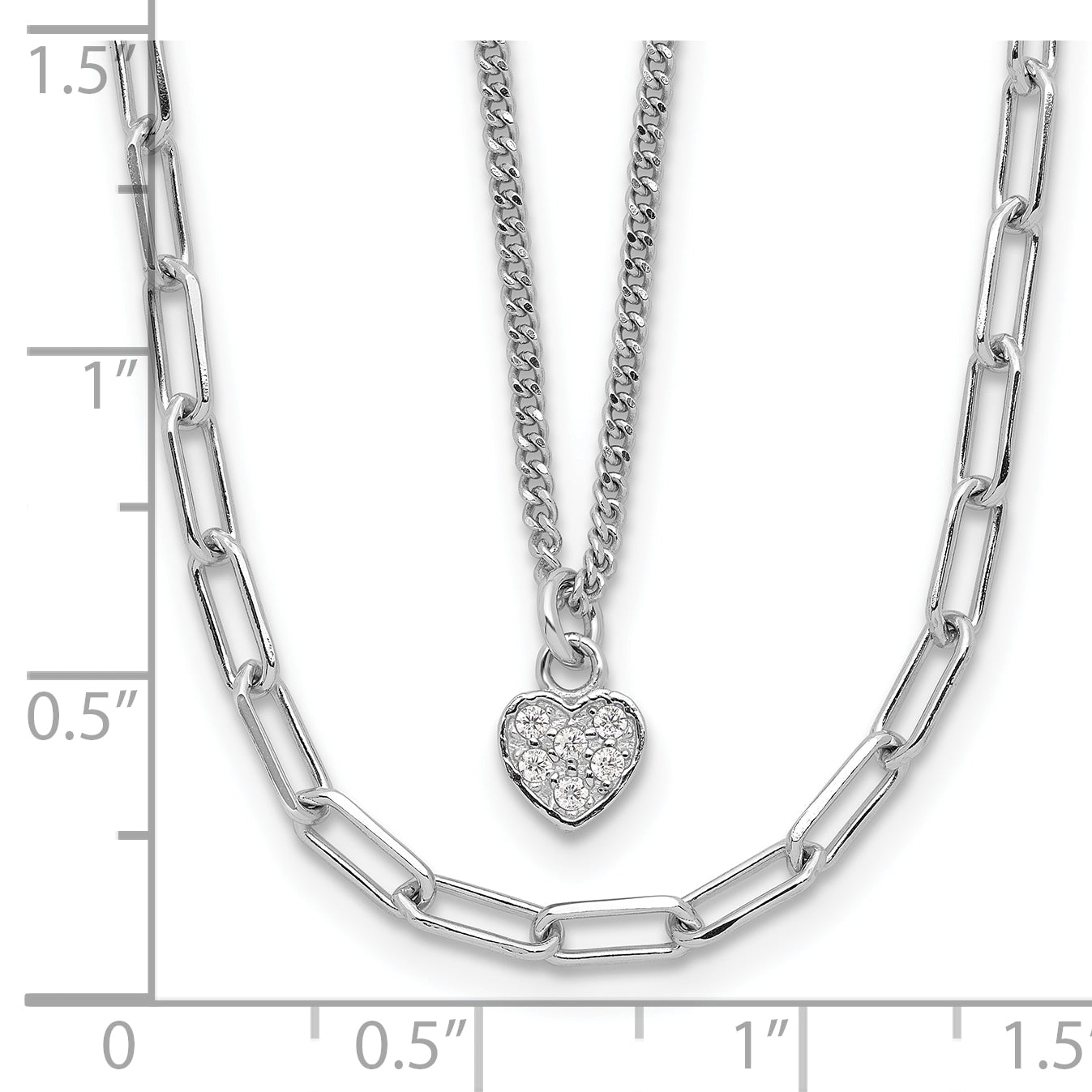 Sterling Silver Rhodium-plated CZ Heart 17in w/2in ext. Necklace