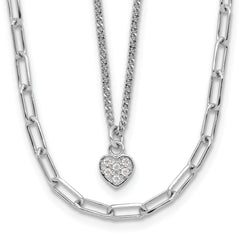 Sterling Silver Rhodium-plated CZ Heart 17in w/2in ext. Necklace