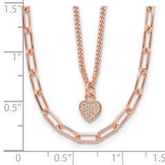 Sterling Silver Rose Gold-plated CZ Heart 17in w/2in ext. Necklace