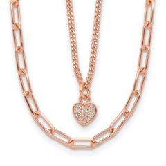 Sterling Silver Rose Gold-plated CZ Heart 17in w/2in ext. Necklace