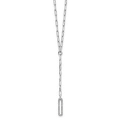 Sterling Silver Rhodium-plated Paperclip Link CZ 16in w/1.75in ext. Necklac