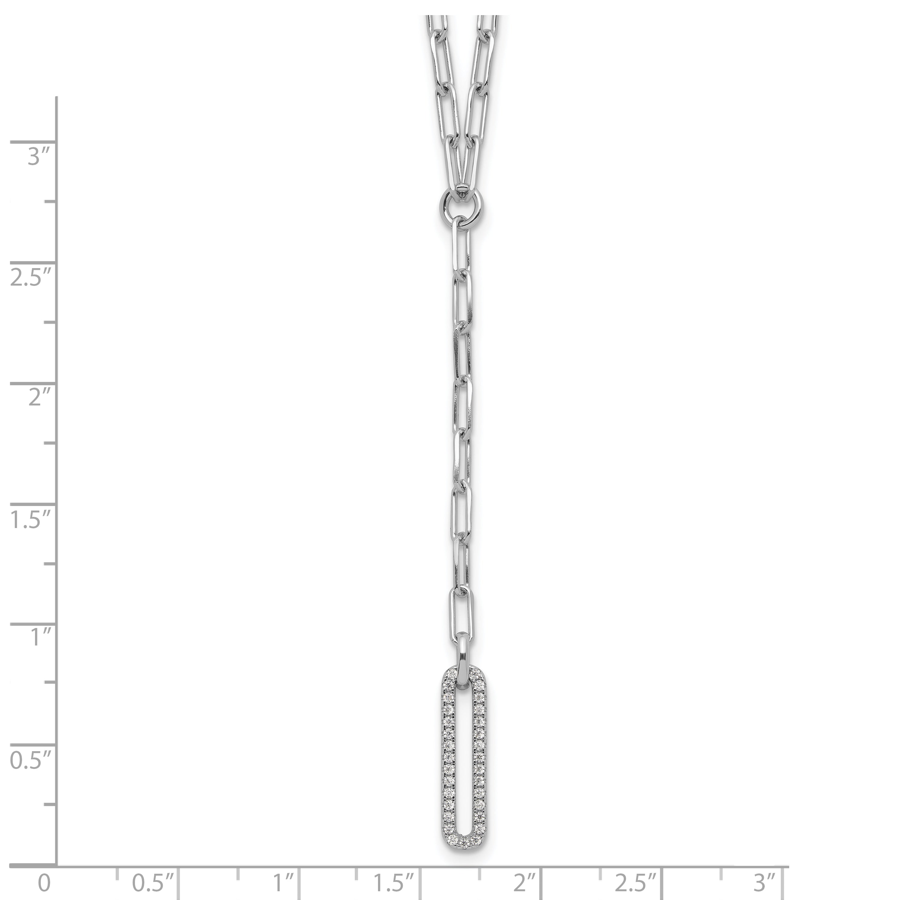 Sterling Silver Rhodium-plated Paperclip Link CZ 16in w/1.75in ext. Necklac