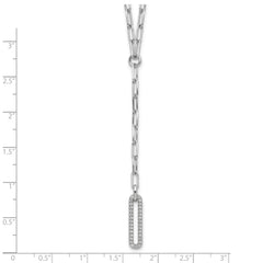 Sterling Silver Rhodium-plated Paperclip Link CZ 16in w/1.75in ext. Necklac