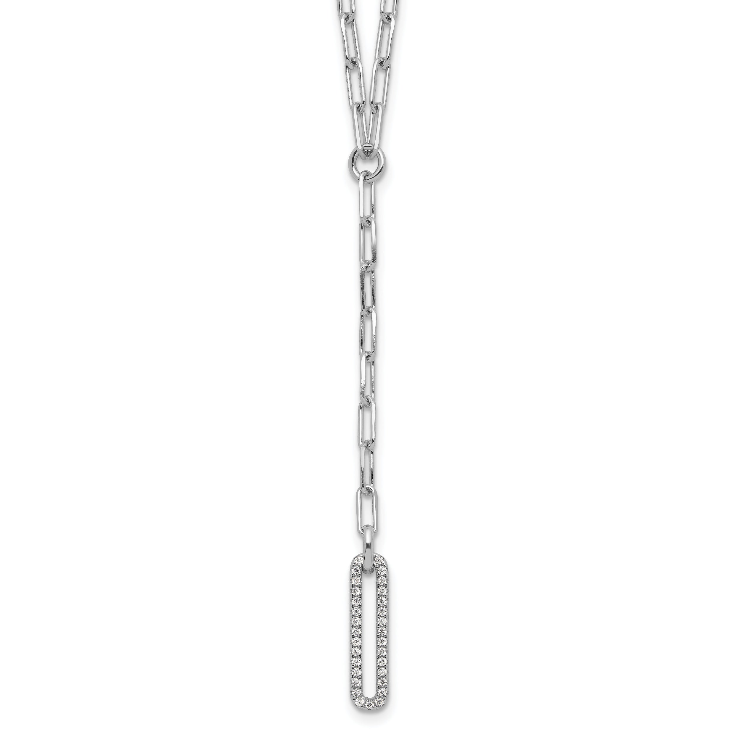 Sterling Silver Rhodium-plated Paperclip Link CZ 16in w/1.75in ext. Necklac