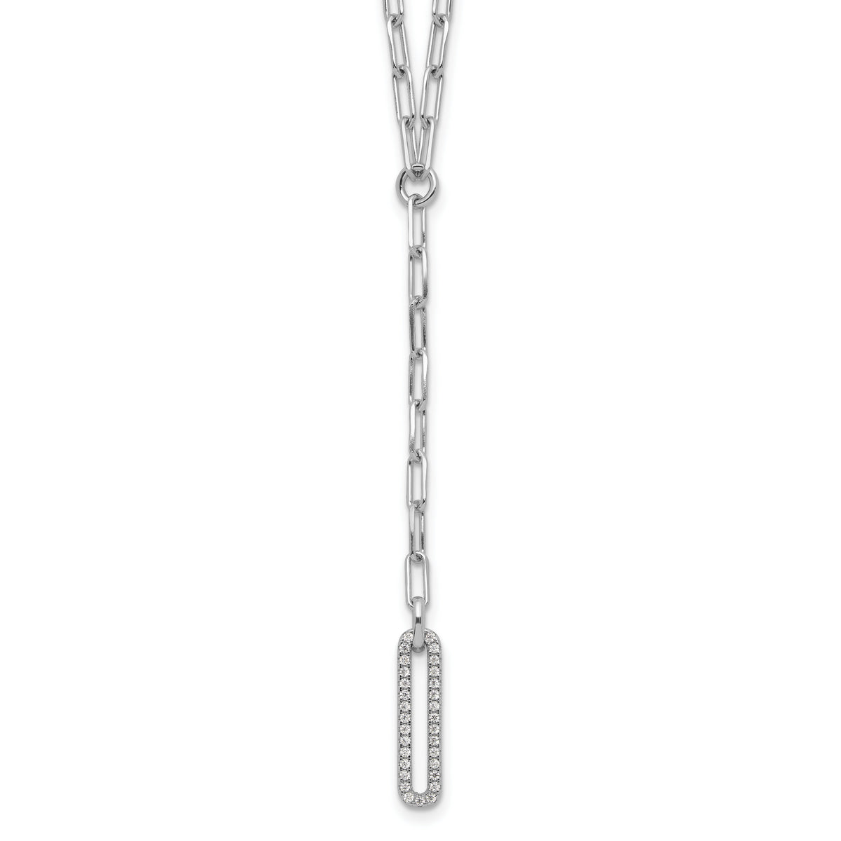 Sterling Silver Rhodium-plated Paperclip Link CZ 16in w/1.75in ext. Necklac