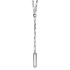 Sterling Silver Rhodium-plated Paperclip Link CZ 16in w/1.75in ext. Necklac