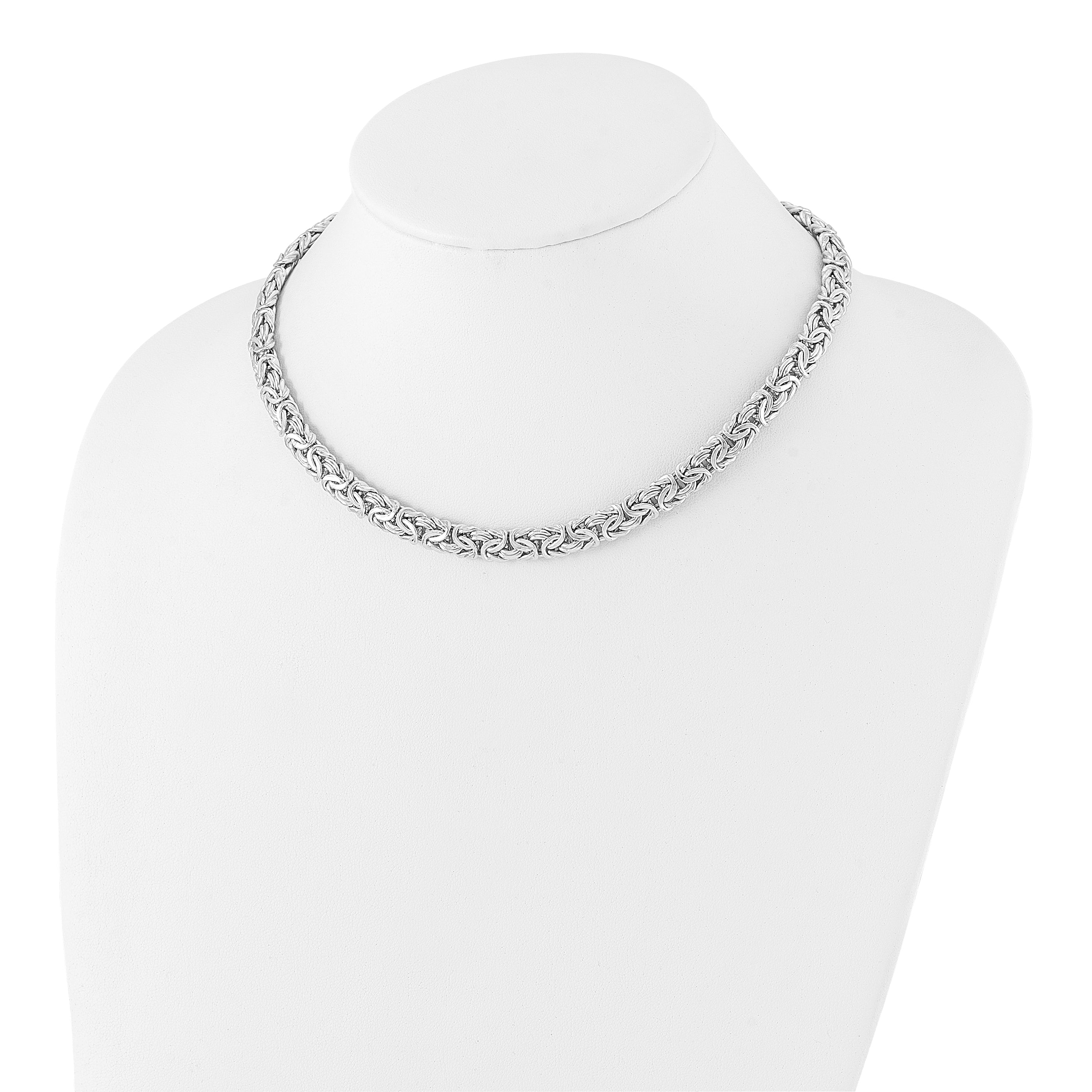 Sterling Silver Rhodium-plated 8.25mm Byzantine Link 17in Necklace