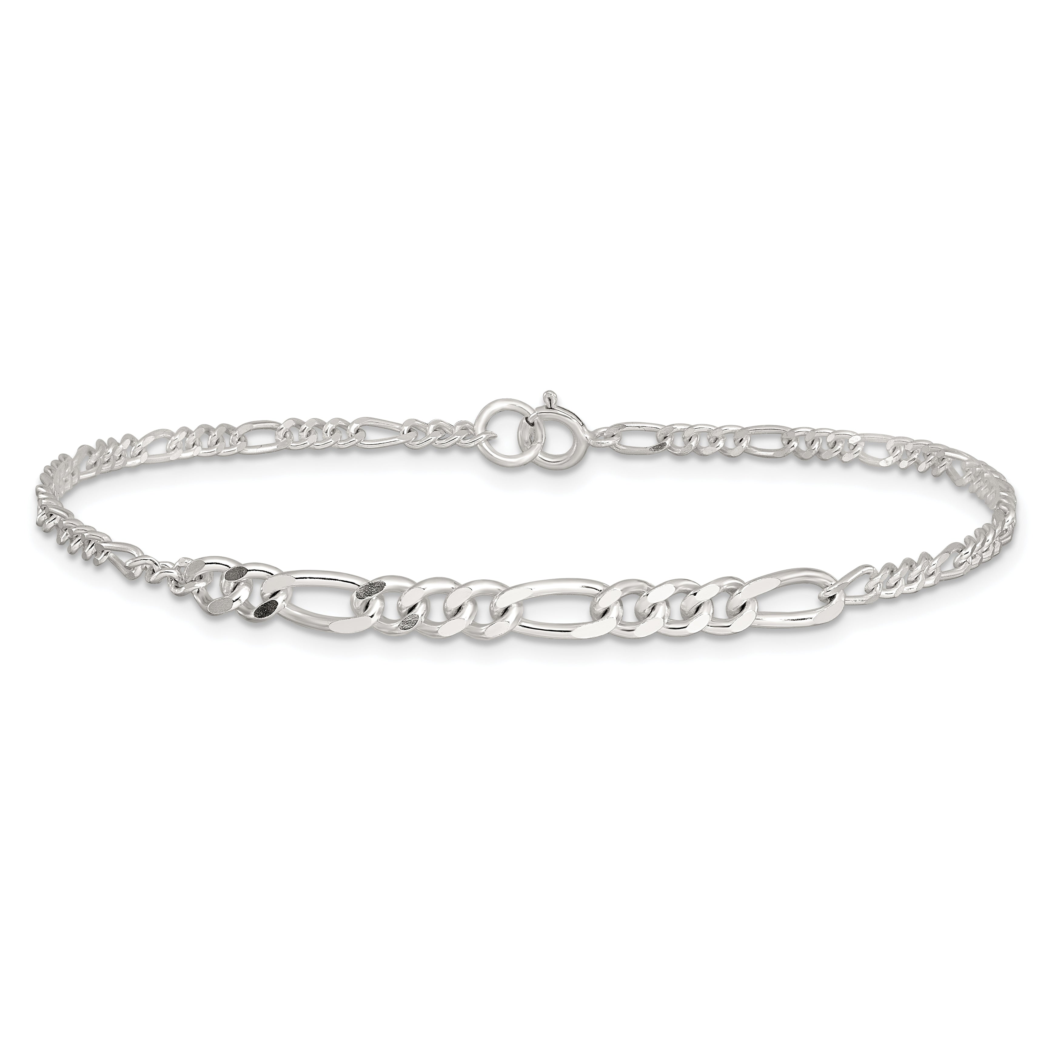 Sterling Silver E-coated Figaro Chain 7.5in Bracelet