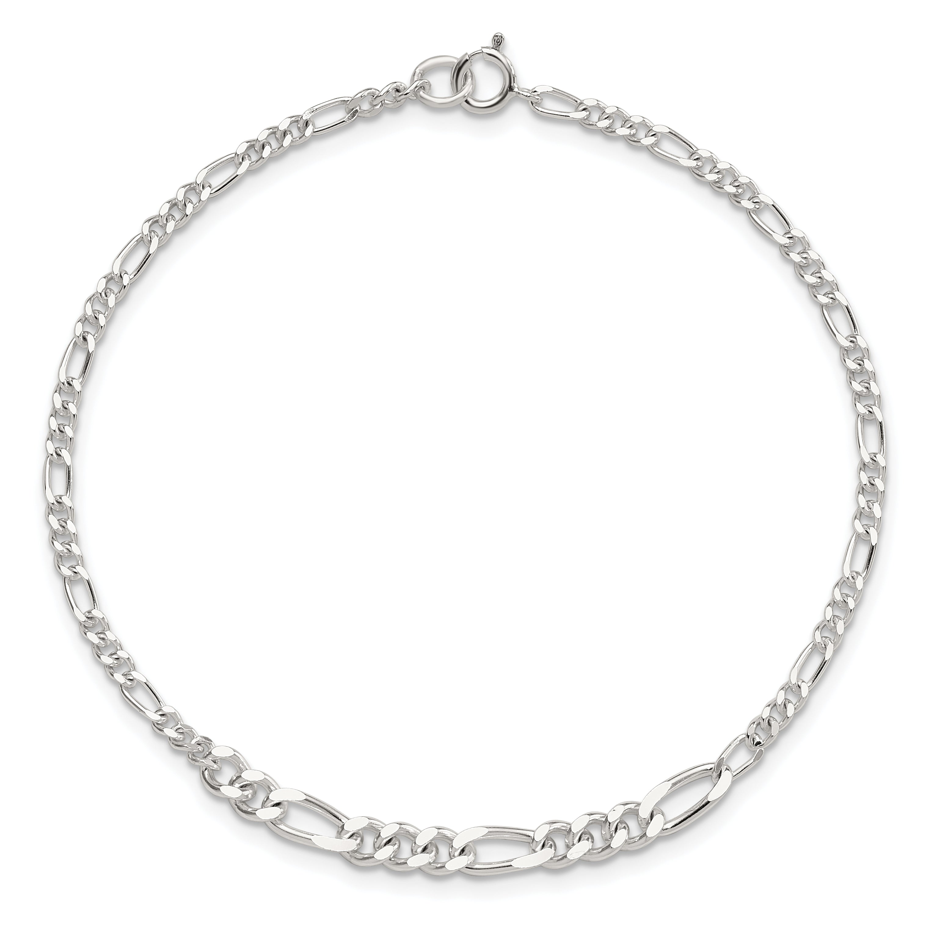 Sterling Silver E-coated Figaro Chain 7.5in Bracelet