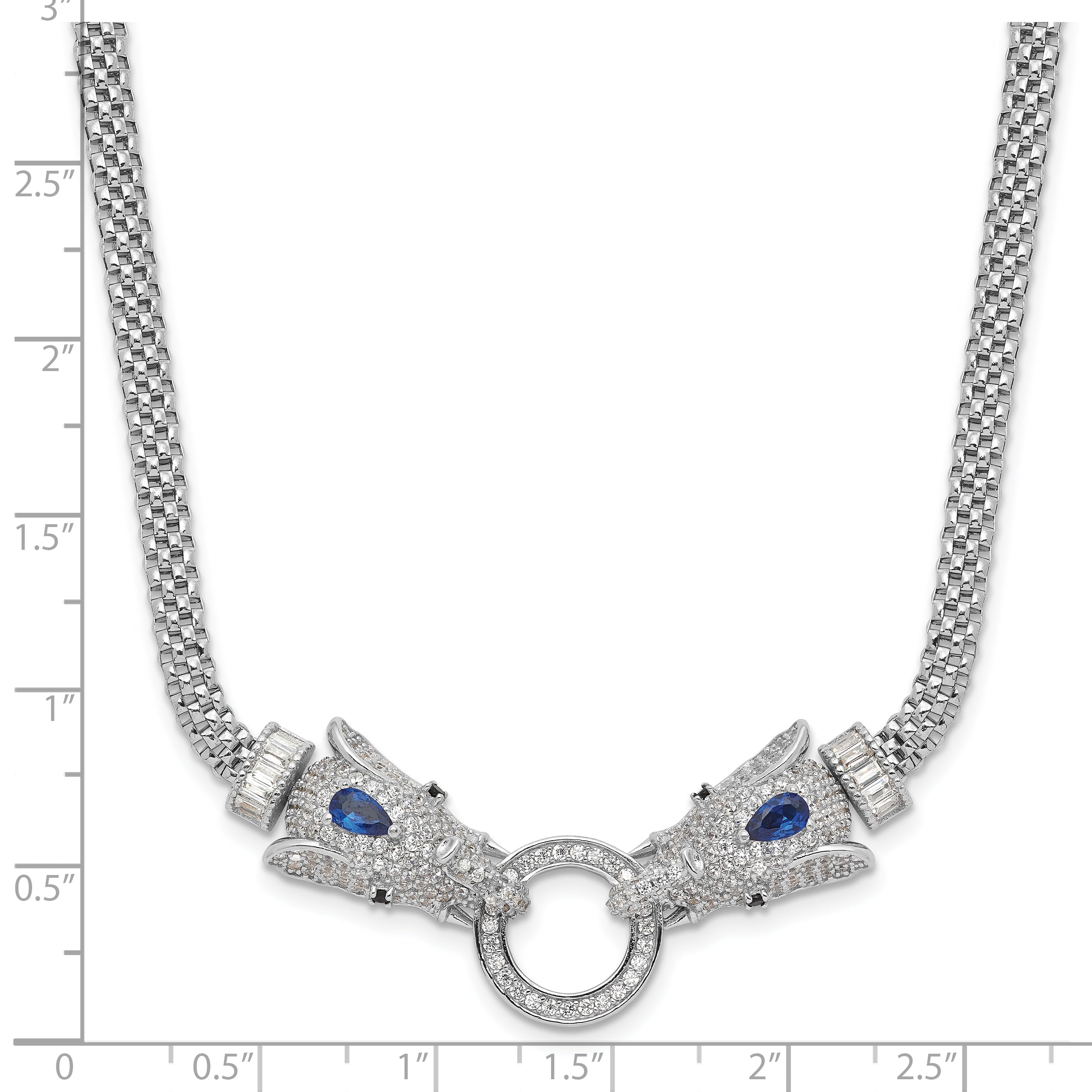 Sterling Silver Rhodium-plated Blue and Clear CZ Elephant Head Necklace