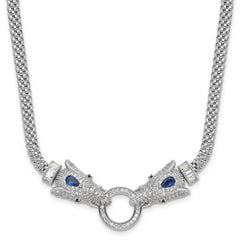 Sterling Silver Rhodium-plated Blue and Clear CZ Elephant Head Necklace