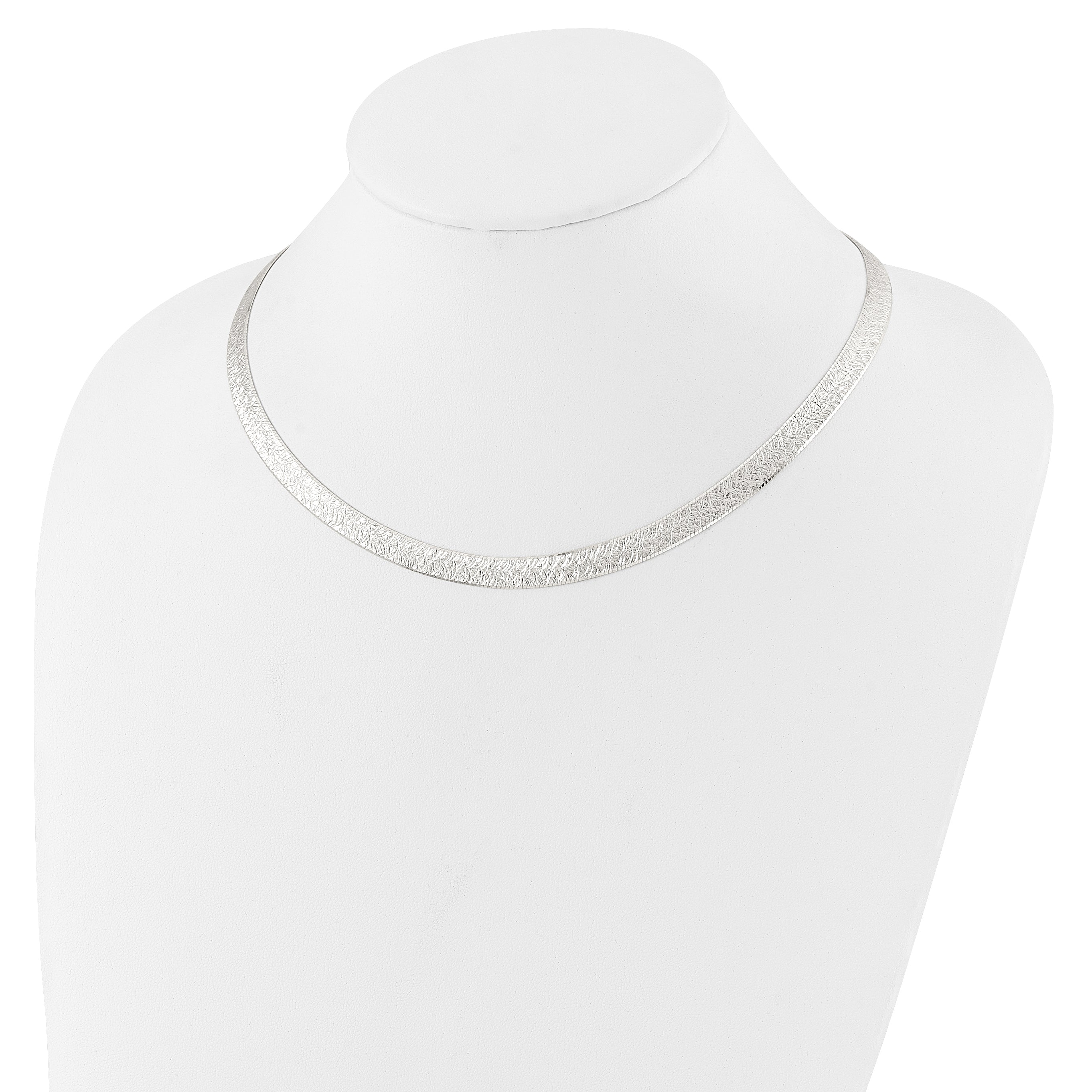 Sterling Silver Polished and Textured 8mm Flat Herringbone 18in Necklace