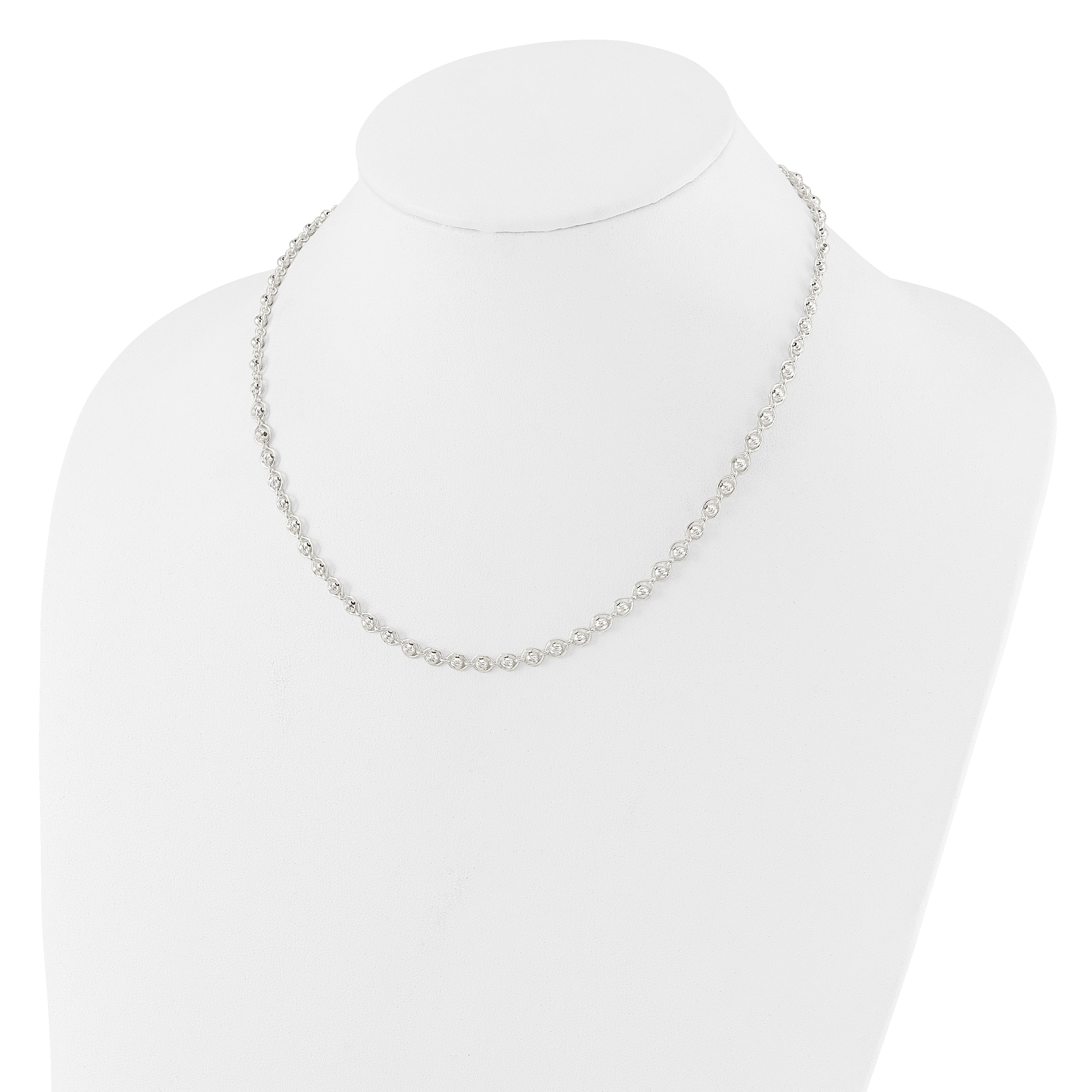 Sterling Silver Polished and Diamond Cut Beaded Necklace