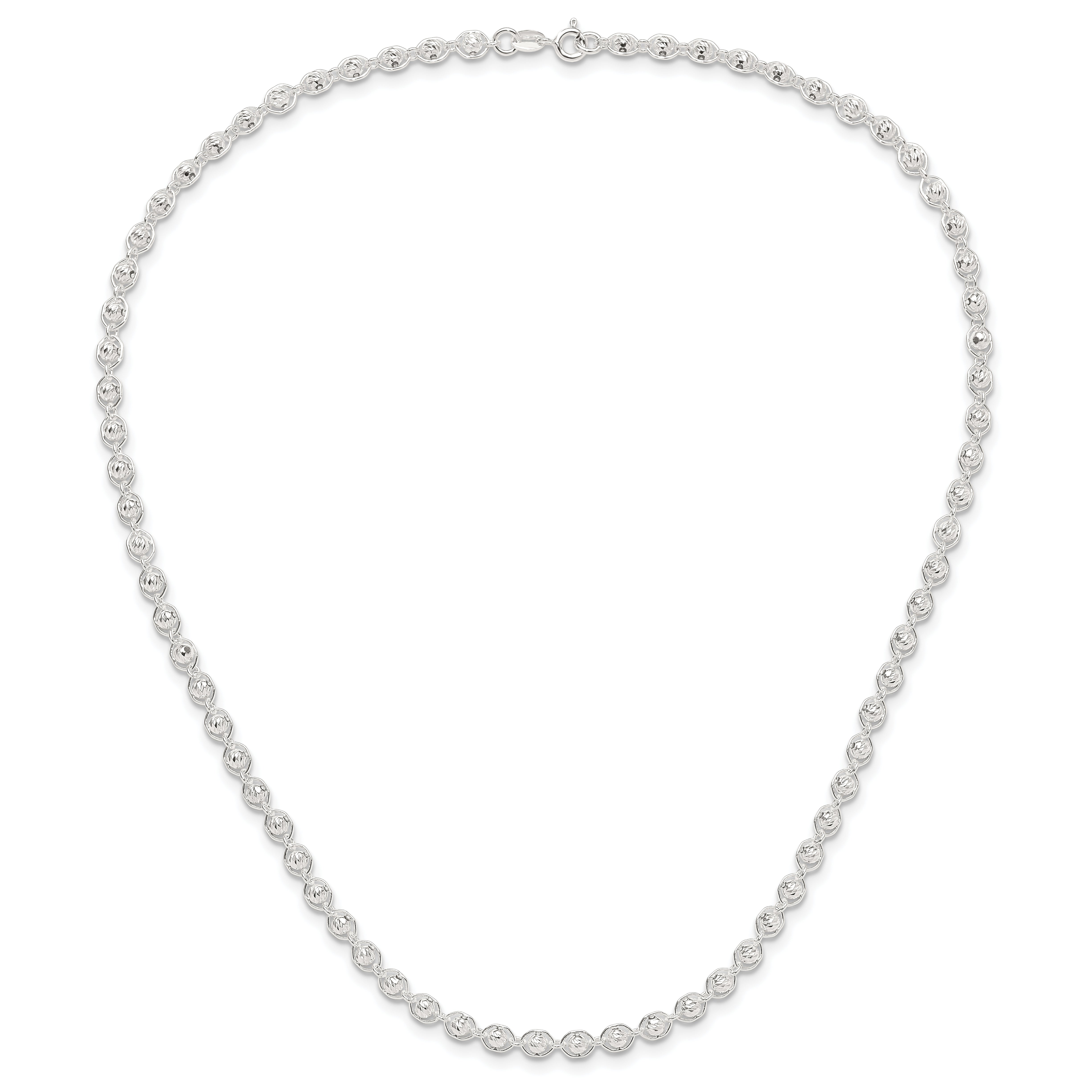 Sterling Silver Polished and Diamond Cut Beaded Necklace