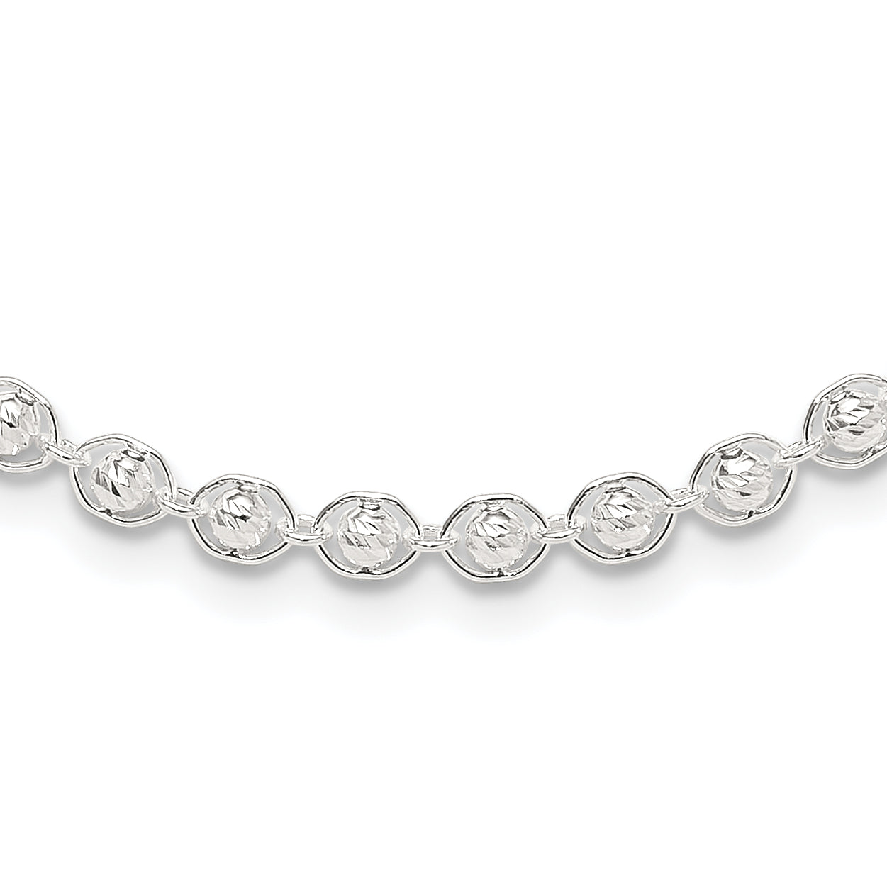 Sterling Silver Polished and Diamond Cut Beaded Necklace