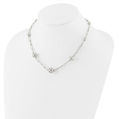 Sterling Silver Polished and Textured Beaded Link Toggle Necklace