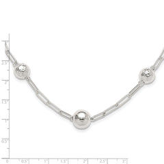 Sterling Silver Polished and Textured Beaded Link Toggle Necklace