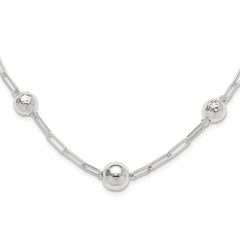 Sterling Silver Polished and Textured Beaded Link Toggle Necklace