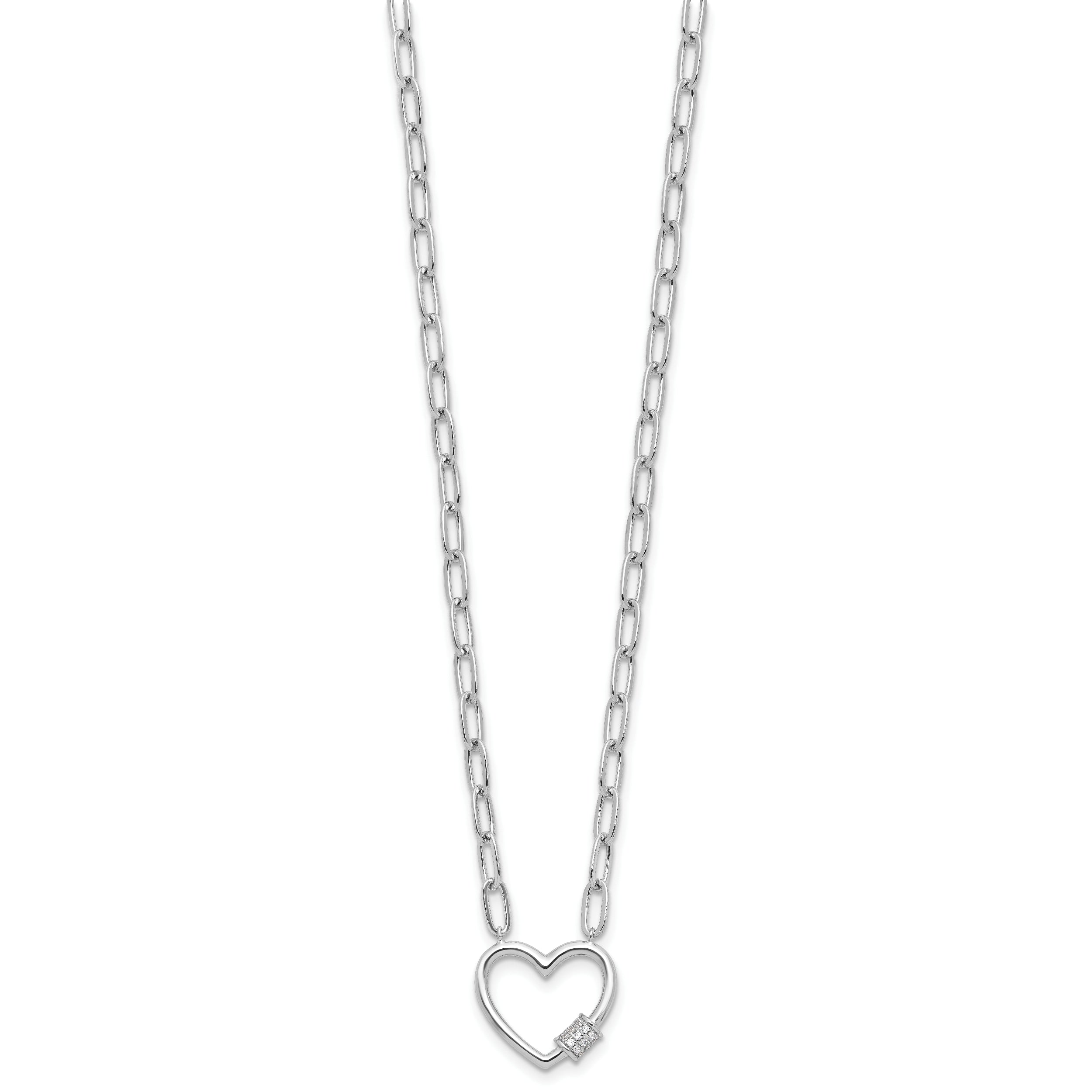 Sterling Silver RH-plated CZ Heart Paperclip Link 16in w/2in ext Necklace