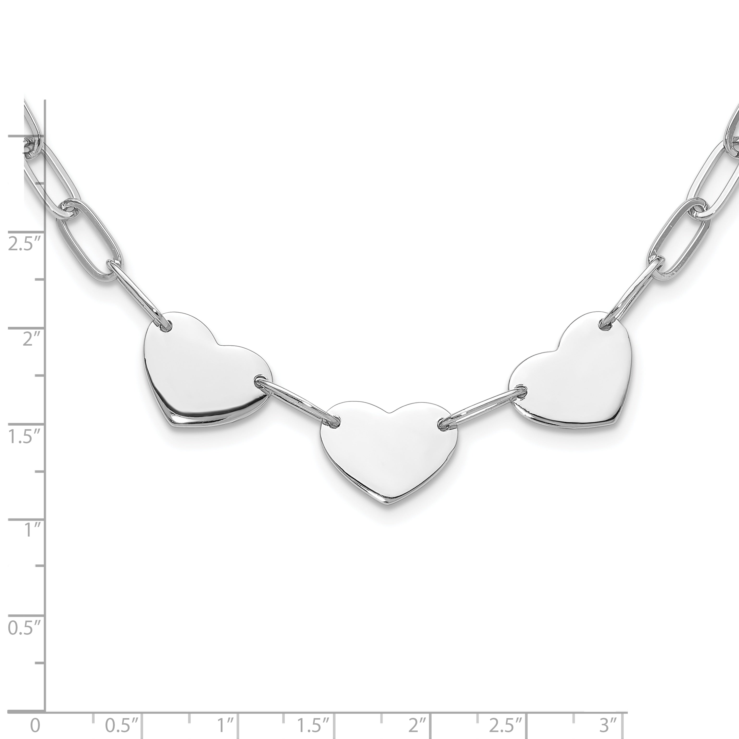 Sterling Silver Rhodium-plated Triple Heart Paperclip Link 17.5in Necklace