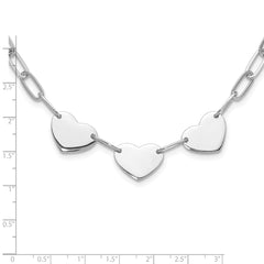 Sterling Silver Rhodium-plated Triple Heart Paperclip Link 17.5in Necklace