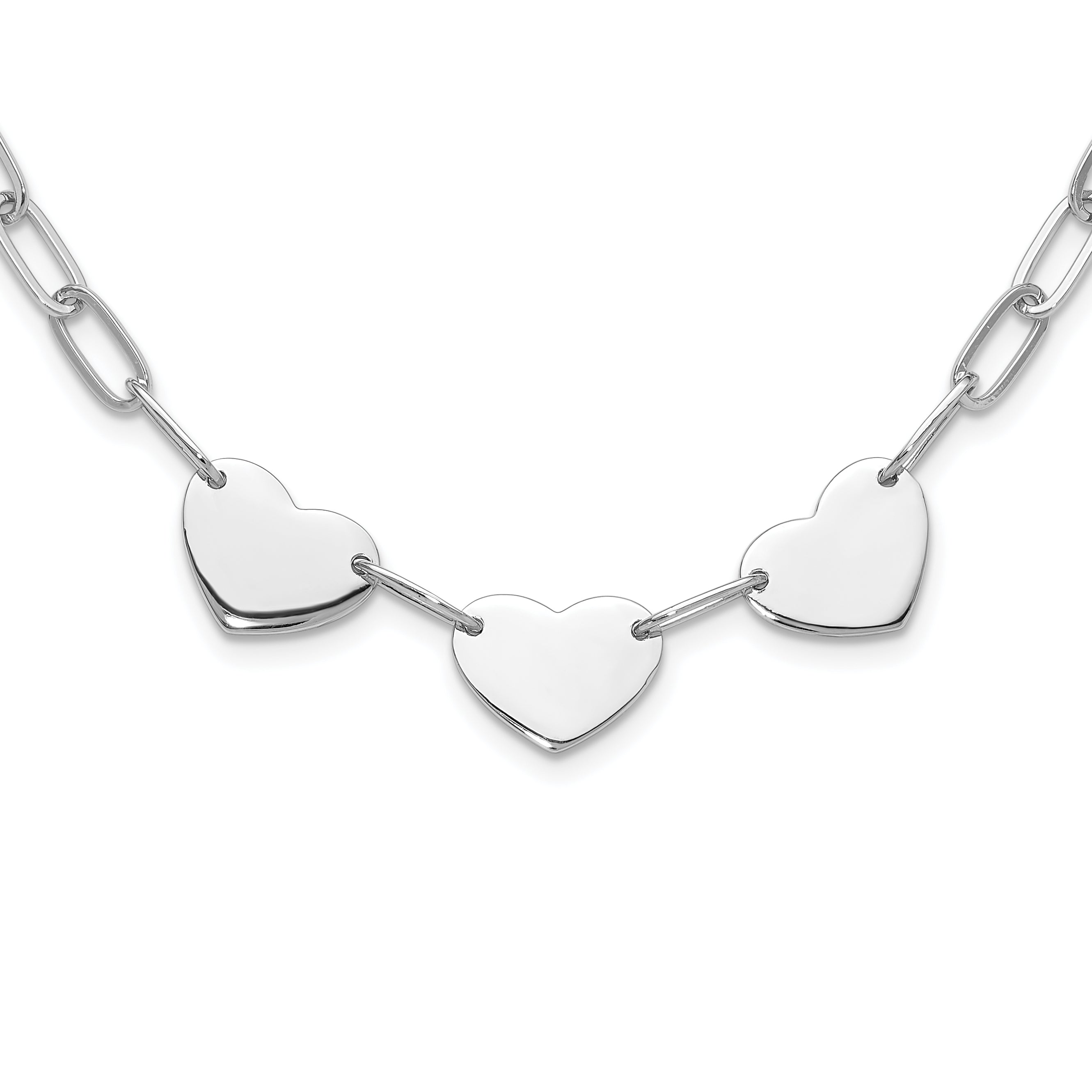 Sterling Silver Rhodium-plated Triple Heart Paperclip Link 17.5in Necklace