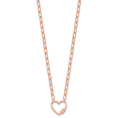 Sterling Silver Rose-tone CZ Heart Paper Clip with 2in ext. Necklace