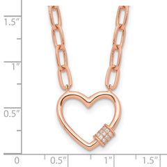 Sterling Silver Rose-tone CZ Heart Paper Clip with 2in ext. Necklace