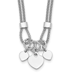 Sterling Silver Rhod-plated Polished Heart Dangle 14in 2in ext Choker