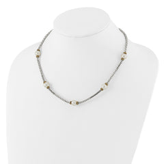 Sterling Silver and Gold-tone Synthetic Pearl 18in Necklace