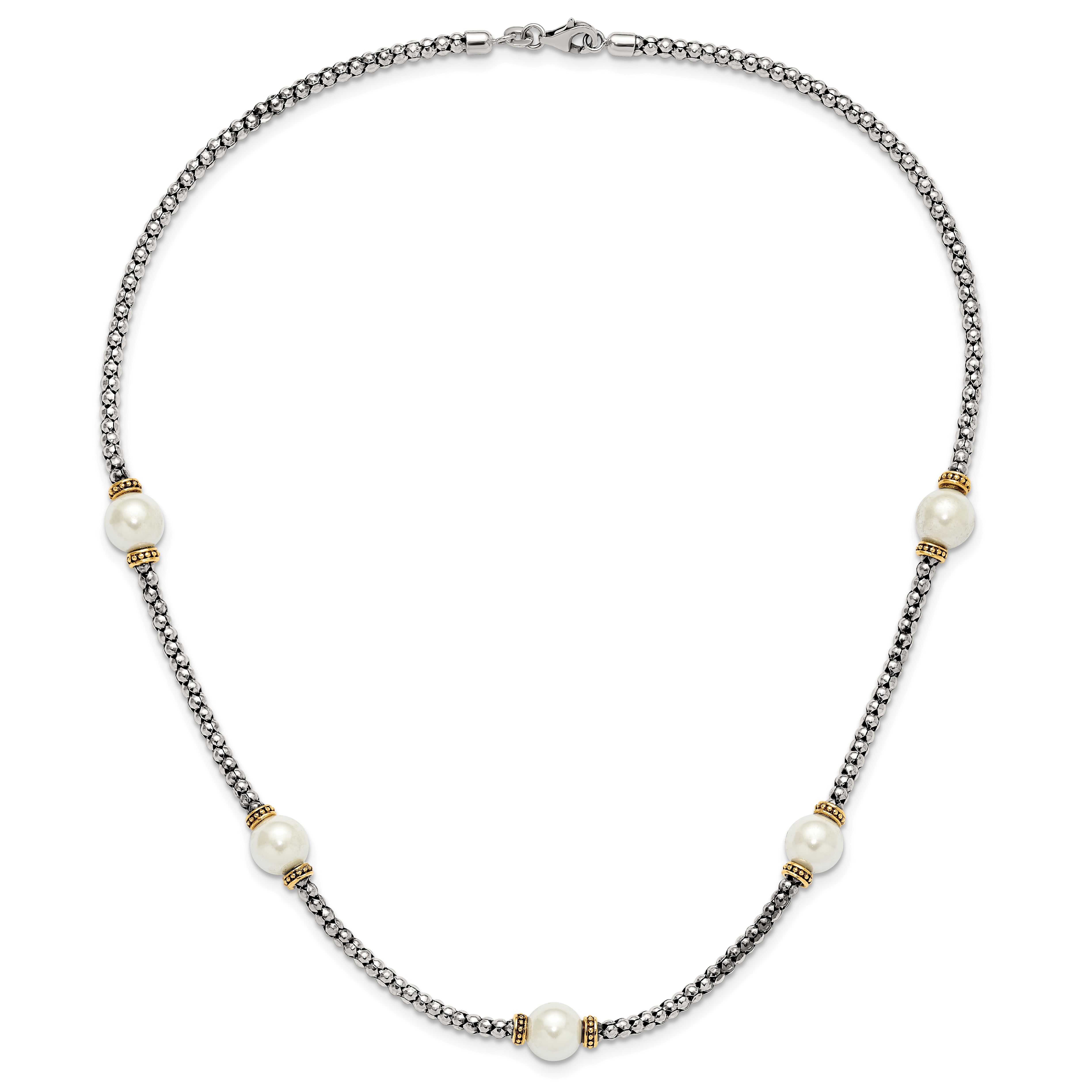 Sterling Silver and Gold-tone Synthetic Pearl 18in Necklace