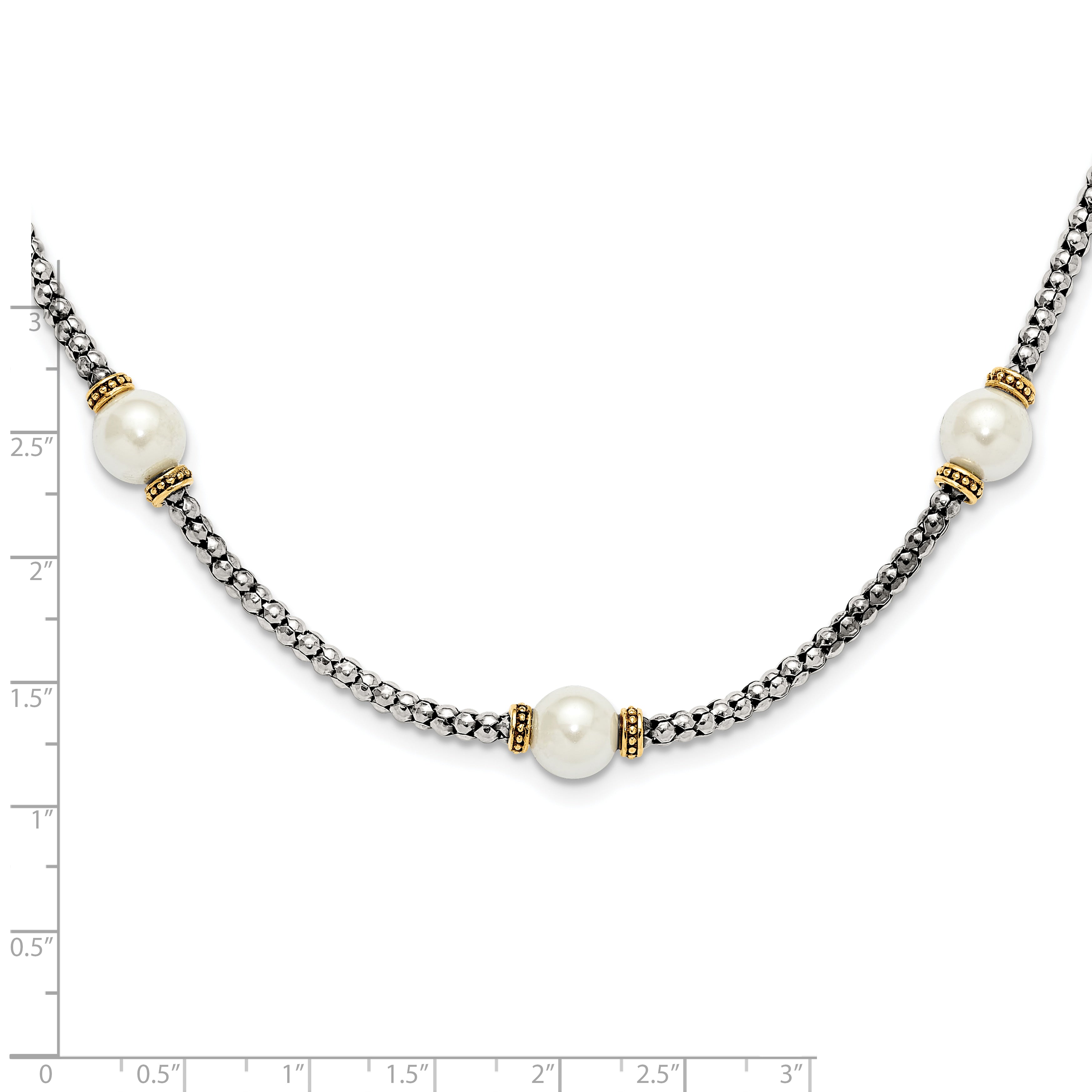 Sterling Silver and Gold-tone Synthetic Pearl 18in Necklace