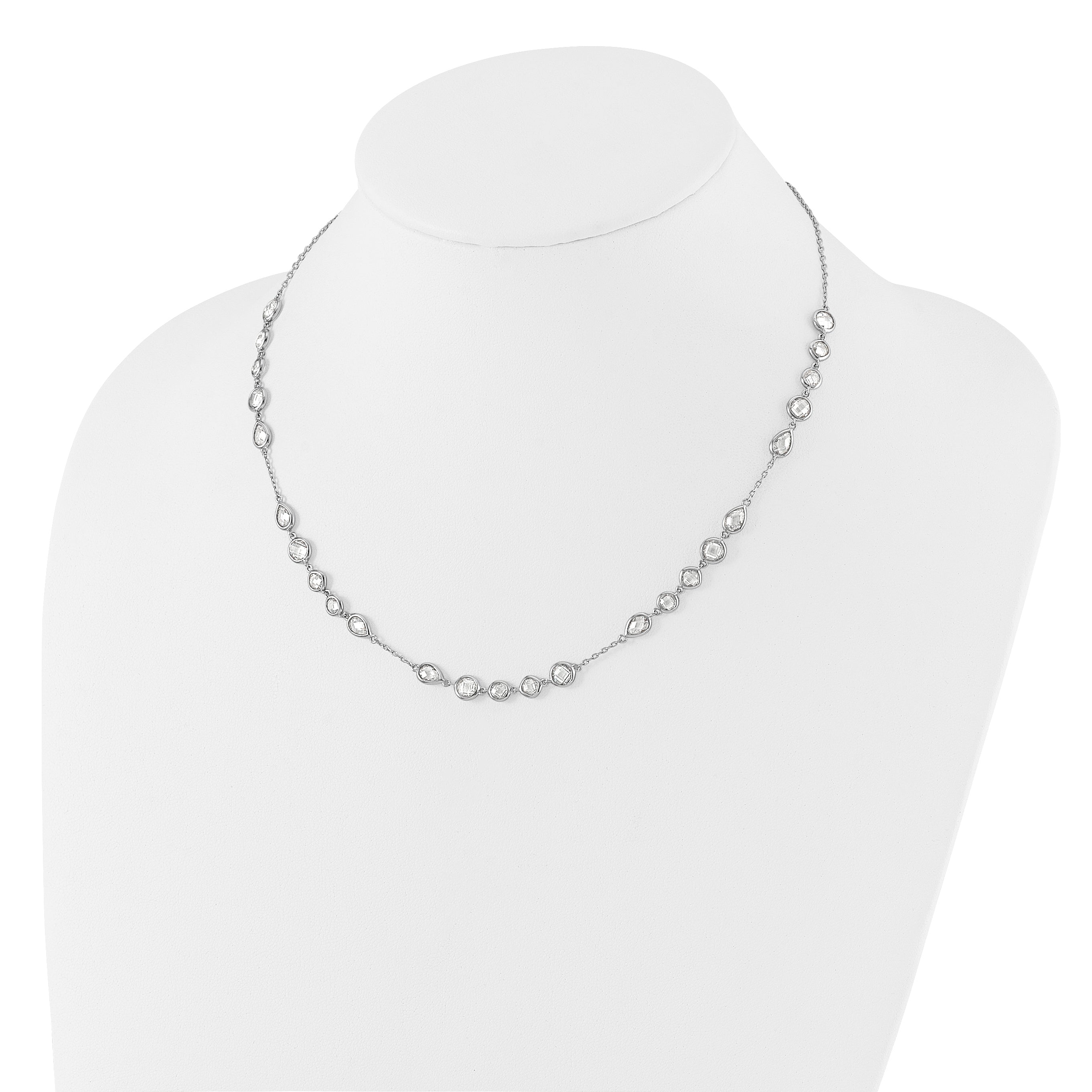 Sterling Silver Rhodium-plated Fancy CZ 18in Necklace