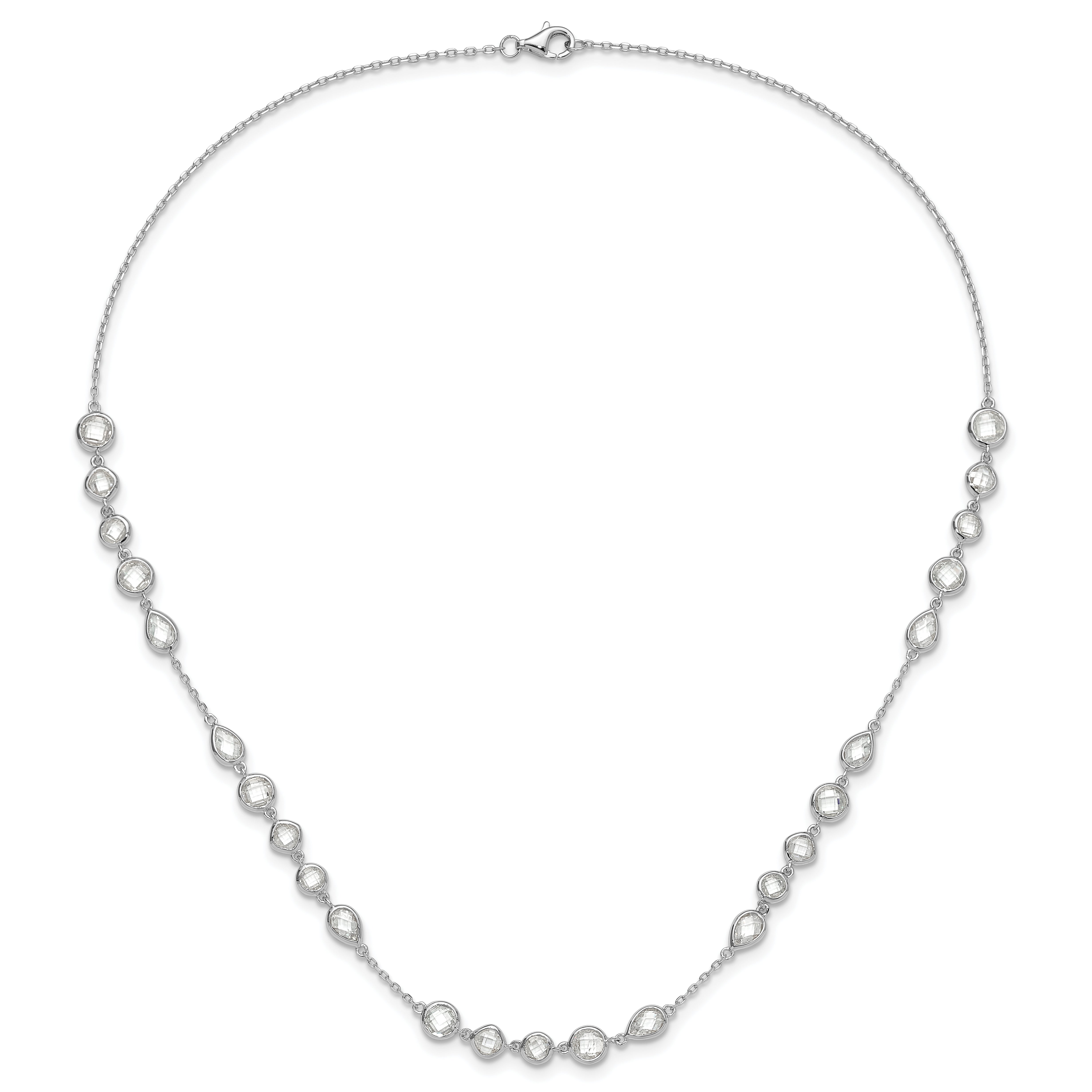 Sterling Silver Rhodium-plated Fancy CZ 18in Necklace