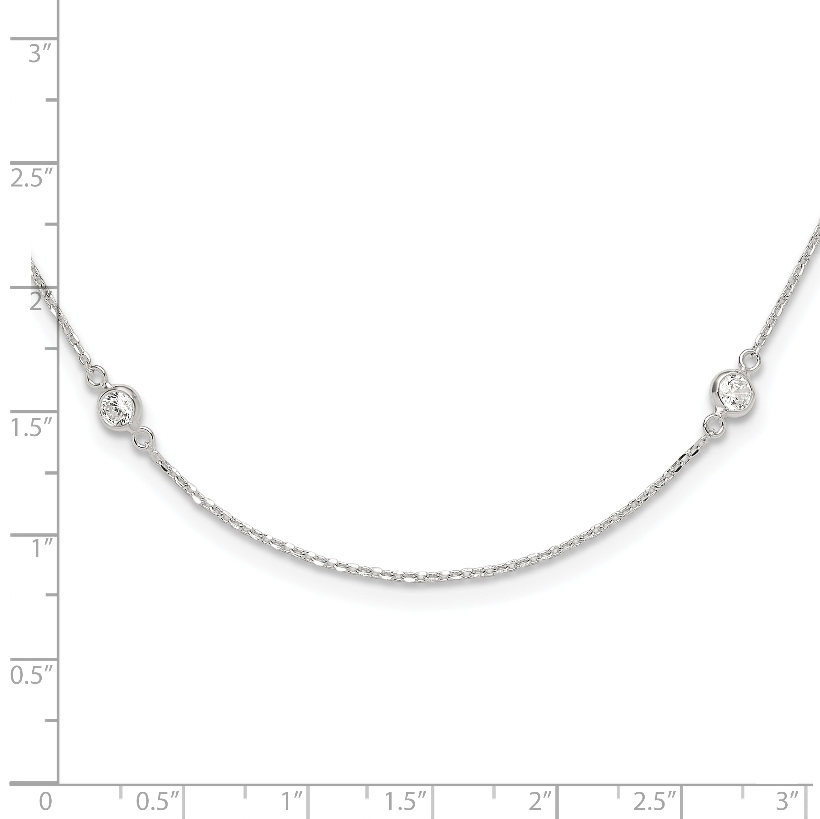 Sterling Silver Polished CZ 6 Station with 2in ext Necklace