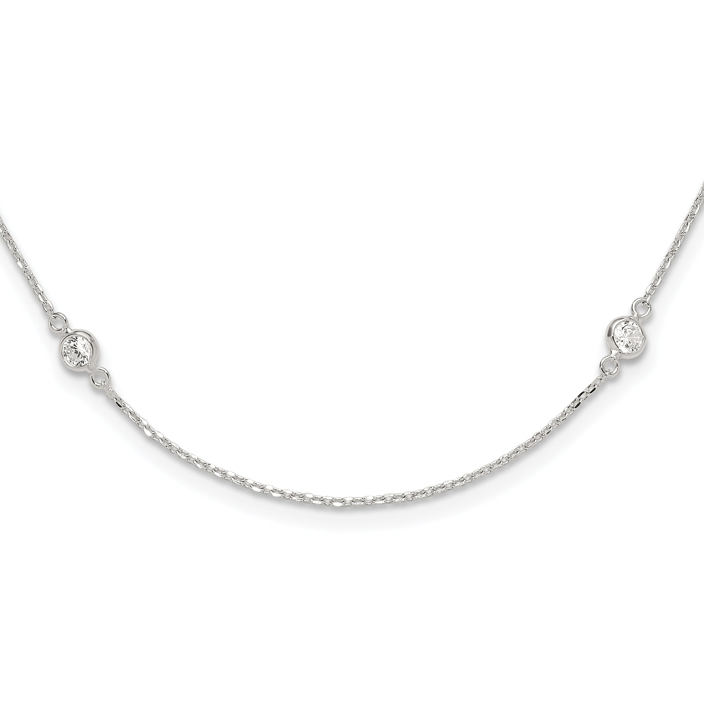 Sterling Silver Polished CZ 6 Station with 2in ext Necklace