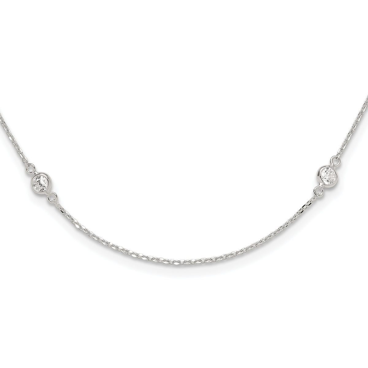 Sterling Silver Polished CZ 6 Station with 2in ext Necklace