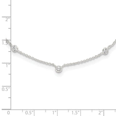 Sterling Silver E-coated CZ Stations 18in w/2in ext Necklace