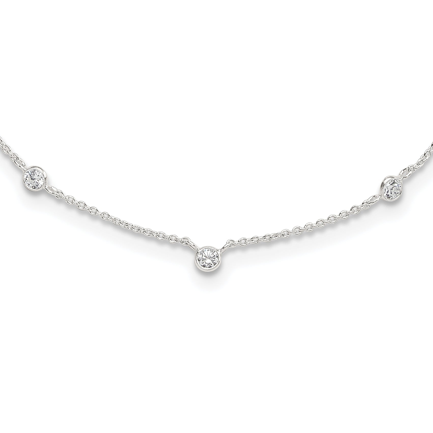 Sterling Silver E-coated CZ Stations 18in w/2in ext Necklace