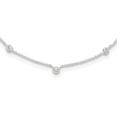 Sterling Silver E-coated CZ Stations 18in w/2in ext Necklace