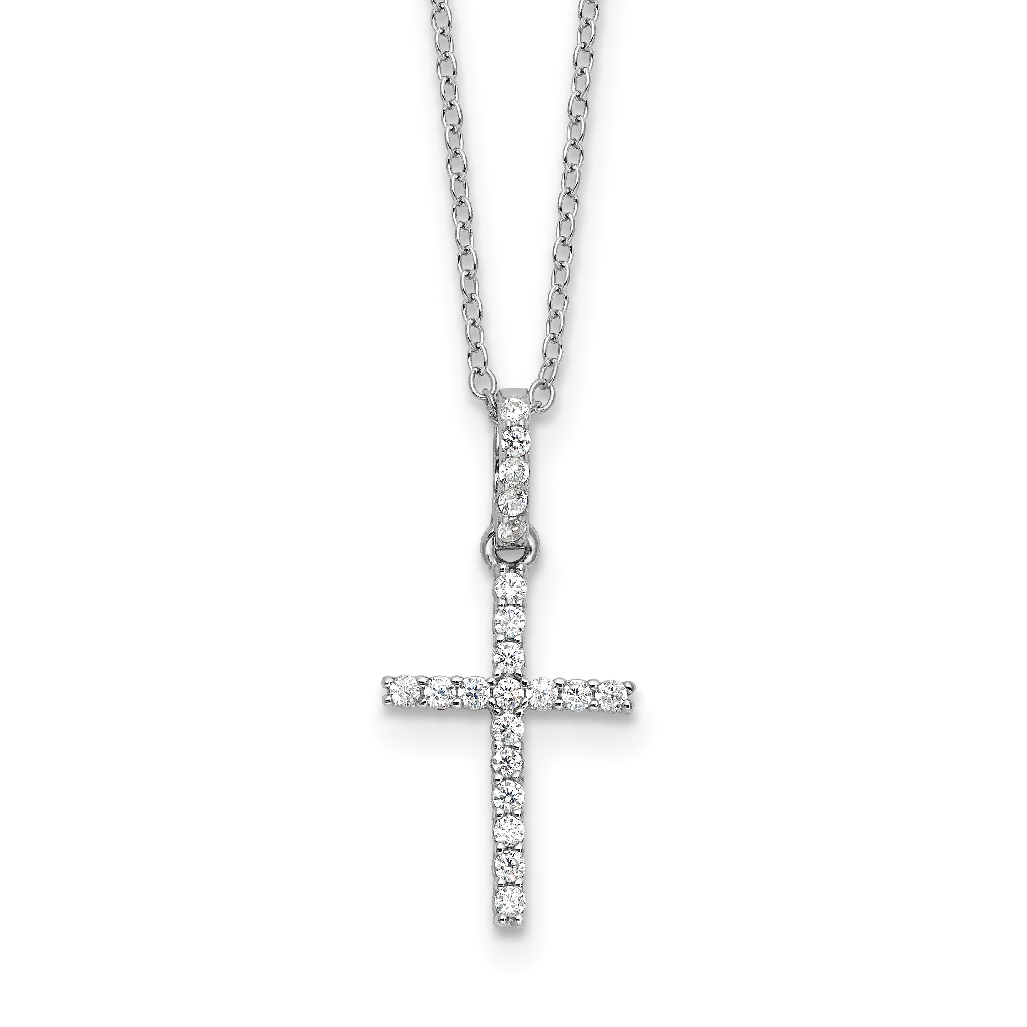 Sterling Silver Rhodium-plated CZ Cross 18in Necklace