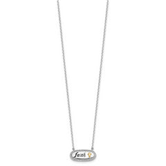 Sterling Silver w/14k accent Rh-plated Enamel FAITH w/2in. ext Necklace