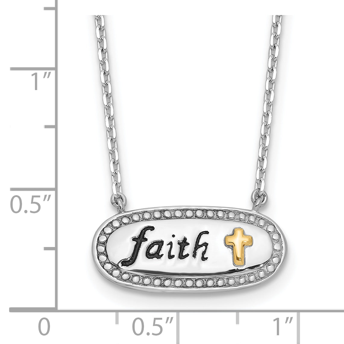 Sterling Silver w/14k accent Rh-plated Enamel FAITH w/2in. ext Necklace