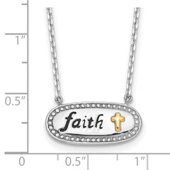 Sterling Silver w/14k accent Rh-plated Enamel FAITH w/2in. ext Necklace